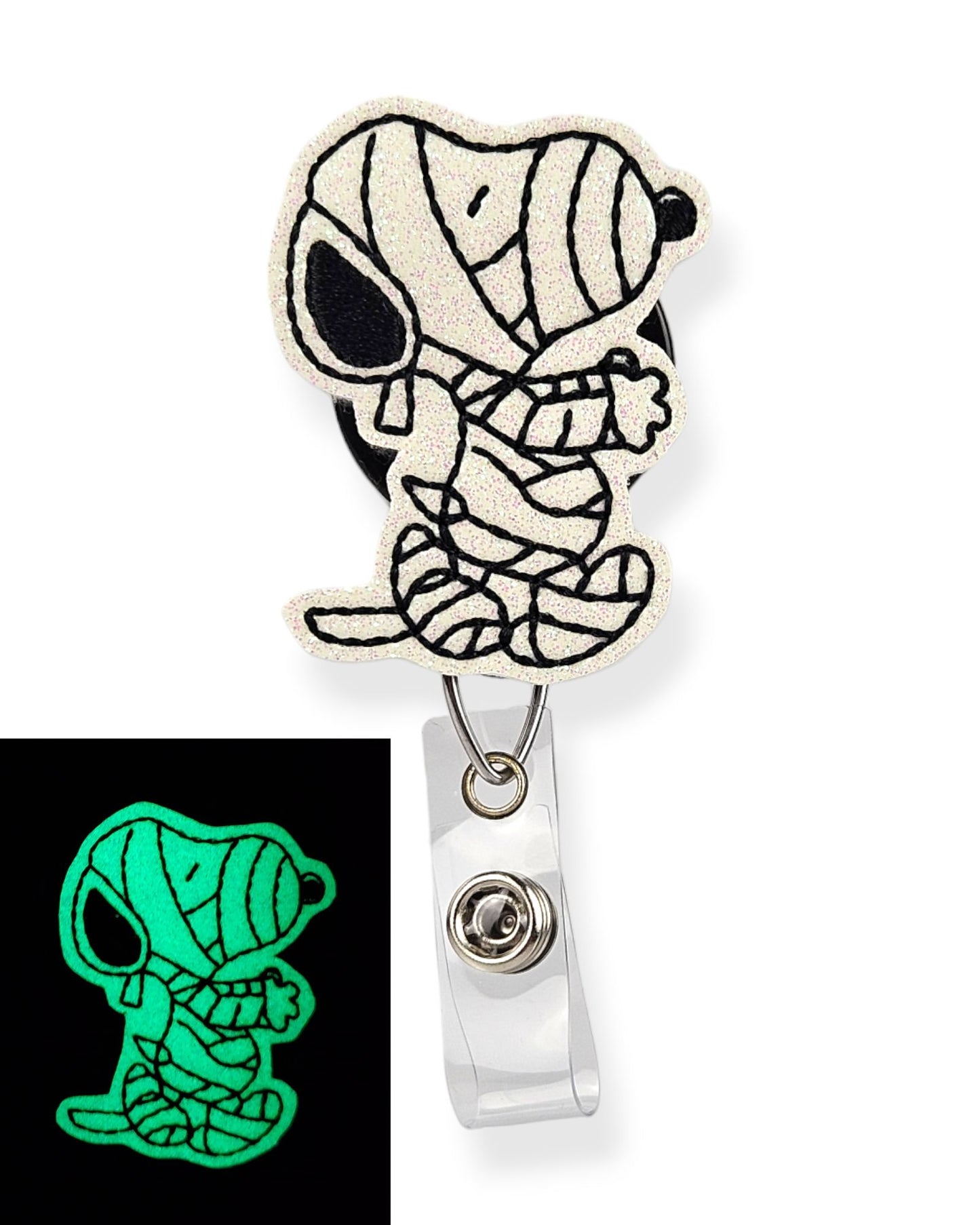 Glow in the Dark Mummy Dog Badge Pal