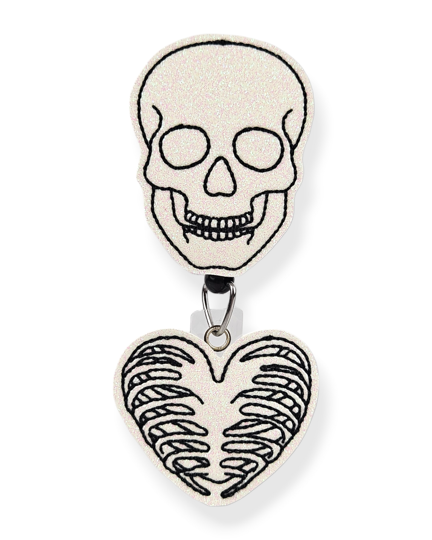Glow in the Dark Skull Heart Ribs Badge Pal