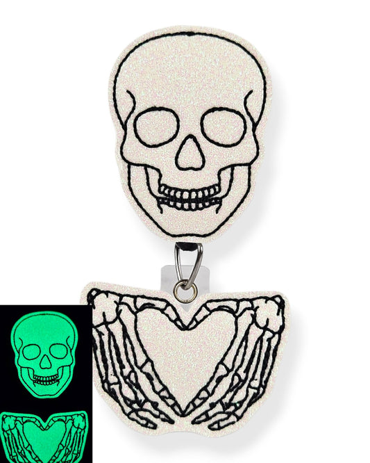 Glow in the Dark Skull Heart Hands Badge Pal