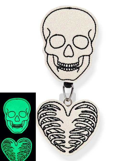 Glow in the Dark Skull Heart Ribs Badge Pal