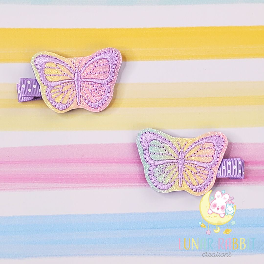 Butterfly Pastel Rainbow Glitter Dotted Clippies