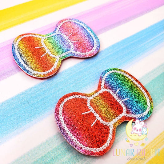 Bow Red Rainbow Glitter Snap Clips
